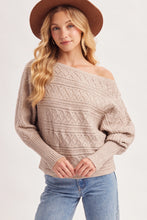 Load image into Gallery viewer, 6367- Boat Neck Balloon Sleeved Pointelle Knit Sweater-OATMEAL
