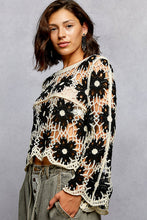 Load image into Gallery viewer, 5810- POL  Floral Weave Knit Long Sleeve Crochet Top-BLACK
