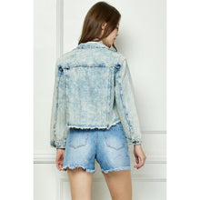Load image into Gallery viewer, 5355-Stripe Rhinestone Distressed Color Denim Jacket -BLUE
