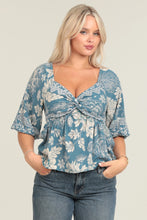 Load image into Gallery viewer, 5292-Twist Front Floral Print Blouse-LT BLUE
