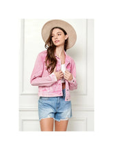 Load image into Gallery viewer, 4140-Cropped Denim Jacket with Asymmetric Seam-pink
