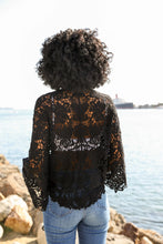 Load image into Gallery viewer, 4296-Crochet Floral Petal Kimono Wrap-BLACK
