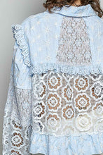 Load image into Gallery viewer, 6015- POL-Embroidered Patch Crochet Button Down Jacket-BLUE
