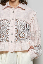 Load image into Gallery viewer, 6016- POL-Embroidered Patch Crochet Button Down Jacket-PINK
