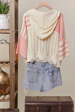 Load image into Gallery viewer, 5349-Stripe Distressed Knit Hoodie-CORAL
