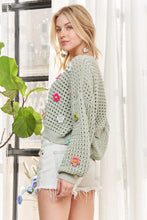 Load image into Gallery viewer, 4890-LONG Sleeves Crochet Sweater Top-green
