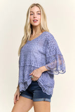 Load image into Gallery viewer, 5953-Bell Sleeves Lace Blouse Scallop Edge-BLUE
