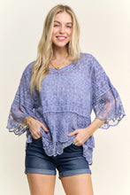 Load image into Gallery viewer, 5953-Bell Sleeves Lace Blouse Scallop Edge-BLUE
