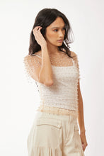 Load image into Gallery viewer, 5231-Bead and Pearl Embellished Short Sleeves Mesh Top-NUDE
