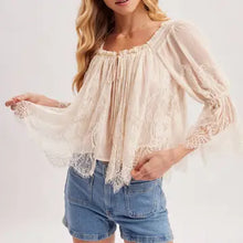 Load image into Gallery viewer, 6312- Wide Neck Ruffled Eyelash Lace Blouse -IVORY
