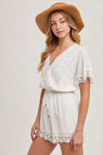 Load image into Gallery viewer, 5092-Wrap Floral Lace Trimmed Drawstring Romper-IVORY
