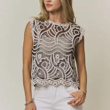 Load image into Gallery viewer, 6264- Scalloped Crochet Lace Top-BLACK
