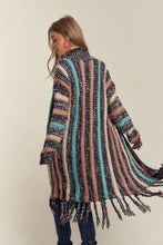 Load image into Gallery viewer, 4770-FRINGE HEM MULTI STRIPE CARDIGAN-NAVY
