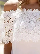 Load image into Gallery viewer, 5850-Lace Patch Off Shoulder Top-WHITE
