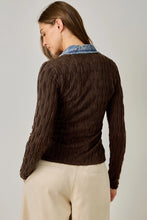 Load image into Gallery viewer, 6576- Denim Mix Textured Knit Henley Top-CHOCOLATE
