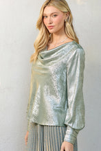 Load image into Gallery viewer, 5740-Metallic Cowl Neck Blouse-SAGE

