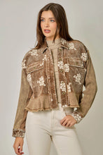Load image into Gallery viewer, 6732- Embroidered Mixed Media Jacket-WASHED TOFFEE
