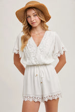 Load image into Gallery viewer, 5092-Wrap Floral Lace Trimmed Drawstring Romper-IVORY
