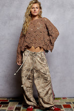 Load image into Gallery viewer, 5813- POL.Textured Chenille Sweater Crochet Top-BROWN
