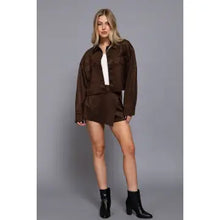 Load image into Gallery viewer, 6400- Front Wrap Faux Suede Skort-BROWN
