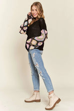 Load image into Gallery viewer, 4654-Multi Color Crochet Sleeve Loose Top-BLACK
