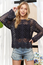 Load image into Gallery viewer, 5980-Long Sleeves Round Neck Crochet Top-NAVY
