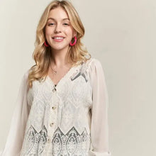 Load image into Gallery viewer, 5934-Button Down Embroidered Woven Blouse-BEIGE
