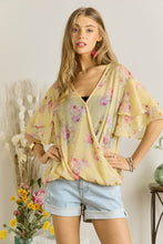 Load image into Gallery viewer, 3438- Printed Cross-over Flare Sleeve Top-PARCHMENT
