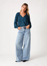 Load image into Gallery viewer, 5592-Zigzag Long Sleeve Tie Neck Blouse-TEAL
