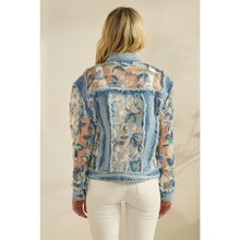 Load image into Gallery viewer, 5864-Denim Jacket with Floral Organza Inset-MULTI
