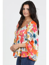 Load image into Gallery viewer, 5818-Neck Smocked Bust Wide Bell Sleeve Floral Blouse-ORANGE
