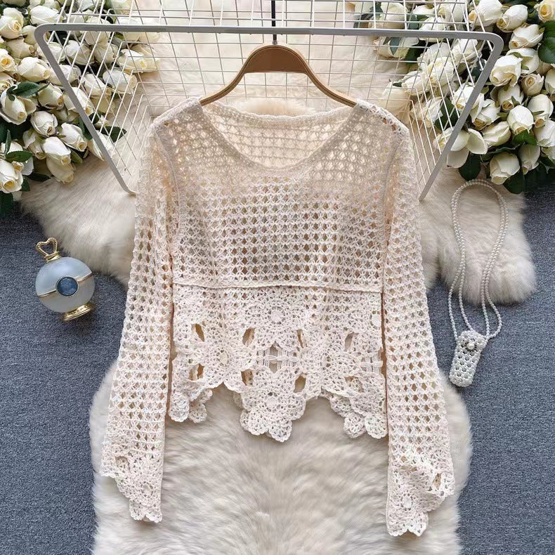 5377-Embroidered Lace Crop Top-BEIGE