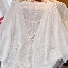 Load image into Gallery viewer, 6173- Open-Front Lace Blouse-WHITE
