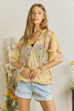 Load image into Gallery viewer, 3438- Printed Cross-over Flare Sleeve Top-PARCHMENT
