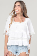 Load image into Gallery viewer, 5289- Lace Trim Square Neck Blouse-WHITE
