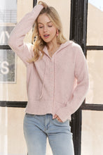 Load image into Gallery viewer, 4892 -BUTTON Up Hoodie Ribbed Cuffs Sweater-pink
