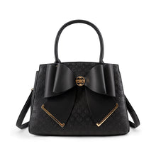 Load image into Gallery viewer, 6538- Cross Large Bow Vegan Leather Satchel Handbag-BLACK
