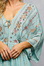 Load image into Gallery viewer, 5806- POLV-Neck Stripe Embroidery Neck Loop Short Sleeve Dress
