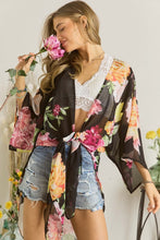 Load image into Gallery viewer, 3439-CHIFFON FLORAL KIMONO CARDIGAN-BLACK
