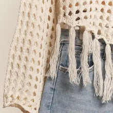 Load image into Gallery viewer, 6186- Boat Neck Fishnet Sweater with Fringe
