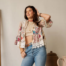 Load image into Gallery viewer, 5949-Boho Floral Embroidered  Lace Trim Shrug
