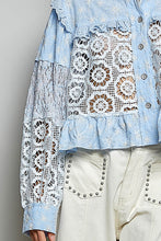 Load image into Gallery viewer, 6015- POL-Embroidered Patch Crochet Button Down Jacket-BLUE
