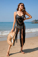 Load image into Gallery viewer, 6057- Mesh Crochet Tassel Coverup- BLACK
