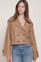 Load image into Gallery viewer, 6630- Faux Leather Short Trench Coat-TOFFEE
