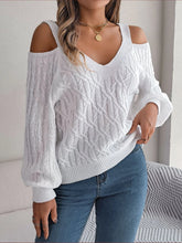 Load image into Gallery viewer, 5594-Chic Cold-Shoulder Cable Knit Sweater -WHITE
