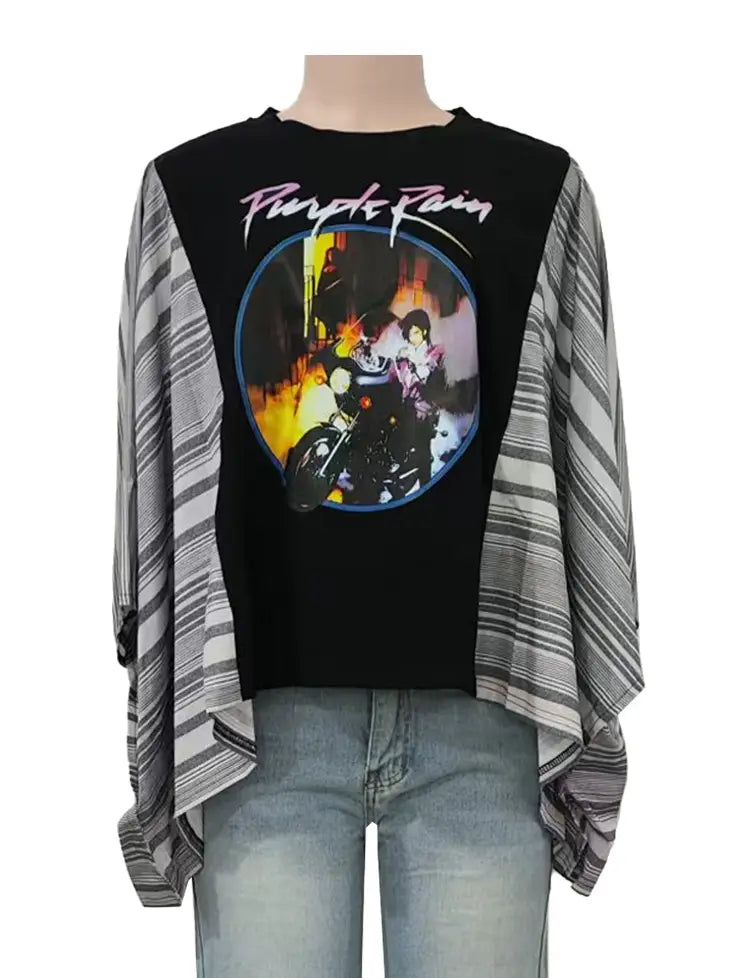 5394-Western Print Kimono Sleeve T-Shirt Oversized Tee Top-PRINCE