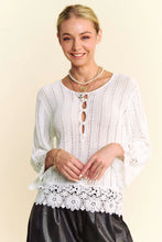 Load image into Gallery viewer, 5240-Solid Crochet Bottom Detail Textured Knit Sweater-WHITE
