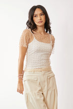 Load image into Gallery viewer, 5231-Bead and Pearl Embellished Short Sleeves Mesh Top-NUDE
