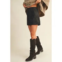 Load image into Gallery viewer, 6307- Faux Suede Vertical Seam Mini Skirt-BLACK
