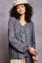 Load image into Gallery viewer, 5796- POL Floral Lace Crochet V-Neck Top-CHARCOAL
